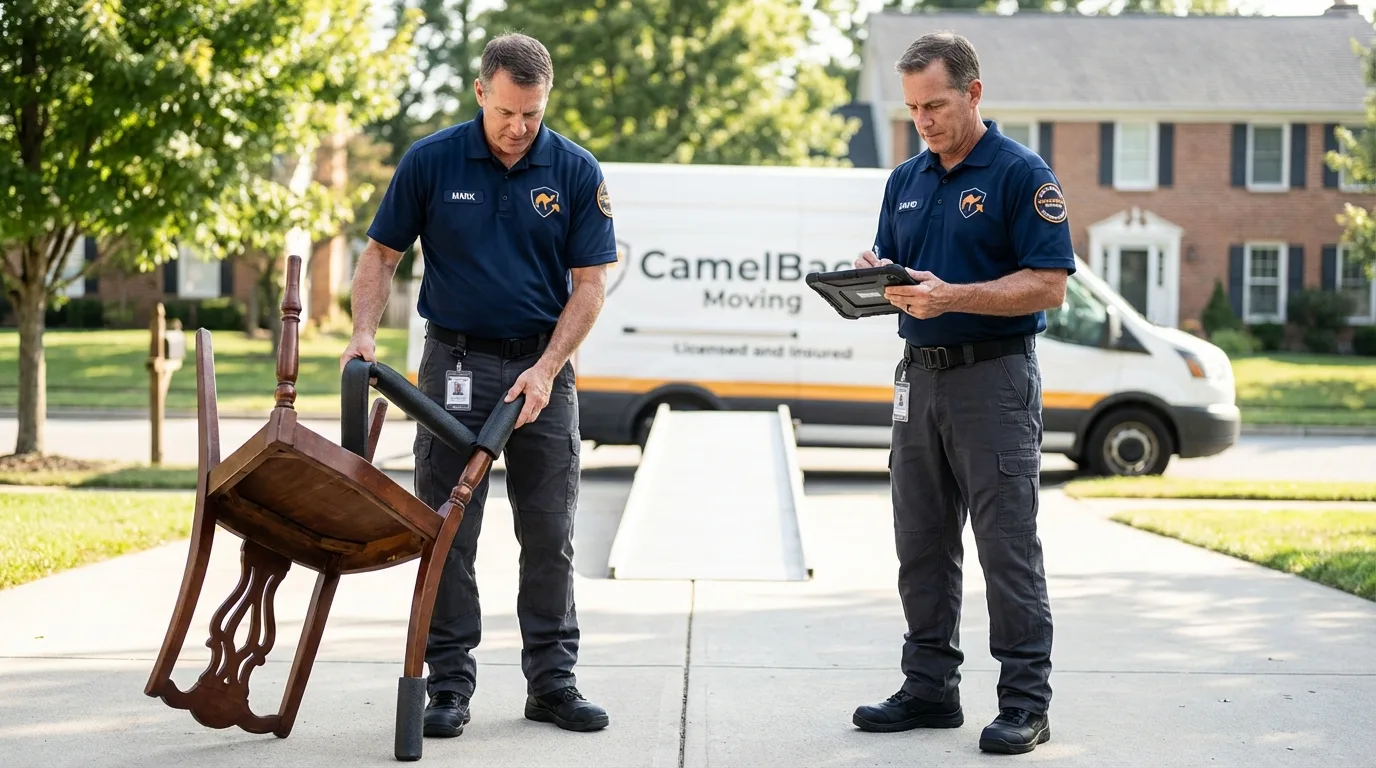 Movers inspecting furniture for damage prevention before loading in Parsons, WV