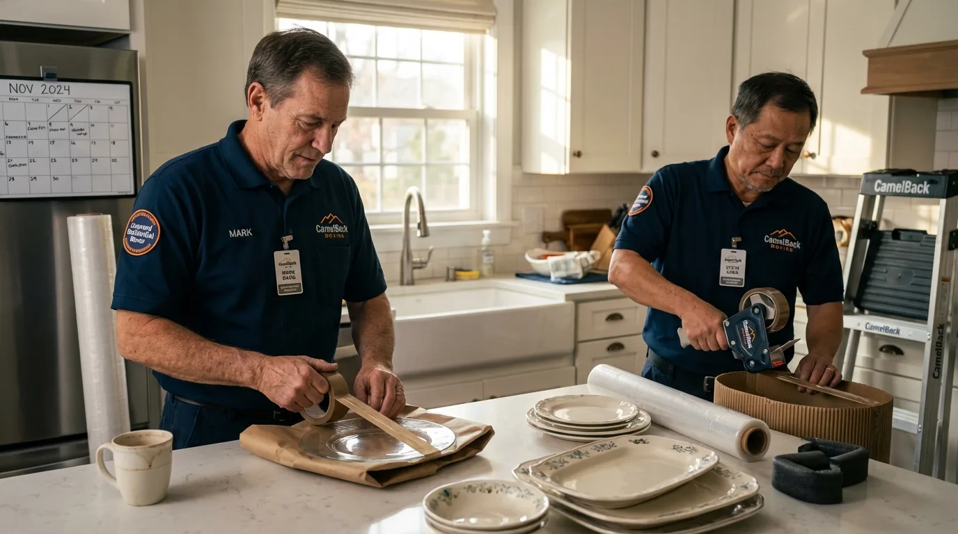 Professional crew packing kitchen dishware in Parsons, WV